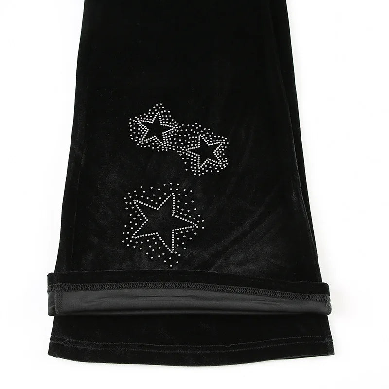 AltGoth Y2k Streetwear Gothic Velvet Pants Women Dark Cyber Punk Harajuku Grunge Pentagram Printed Low Waist Stright Pants Femme