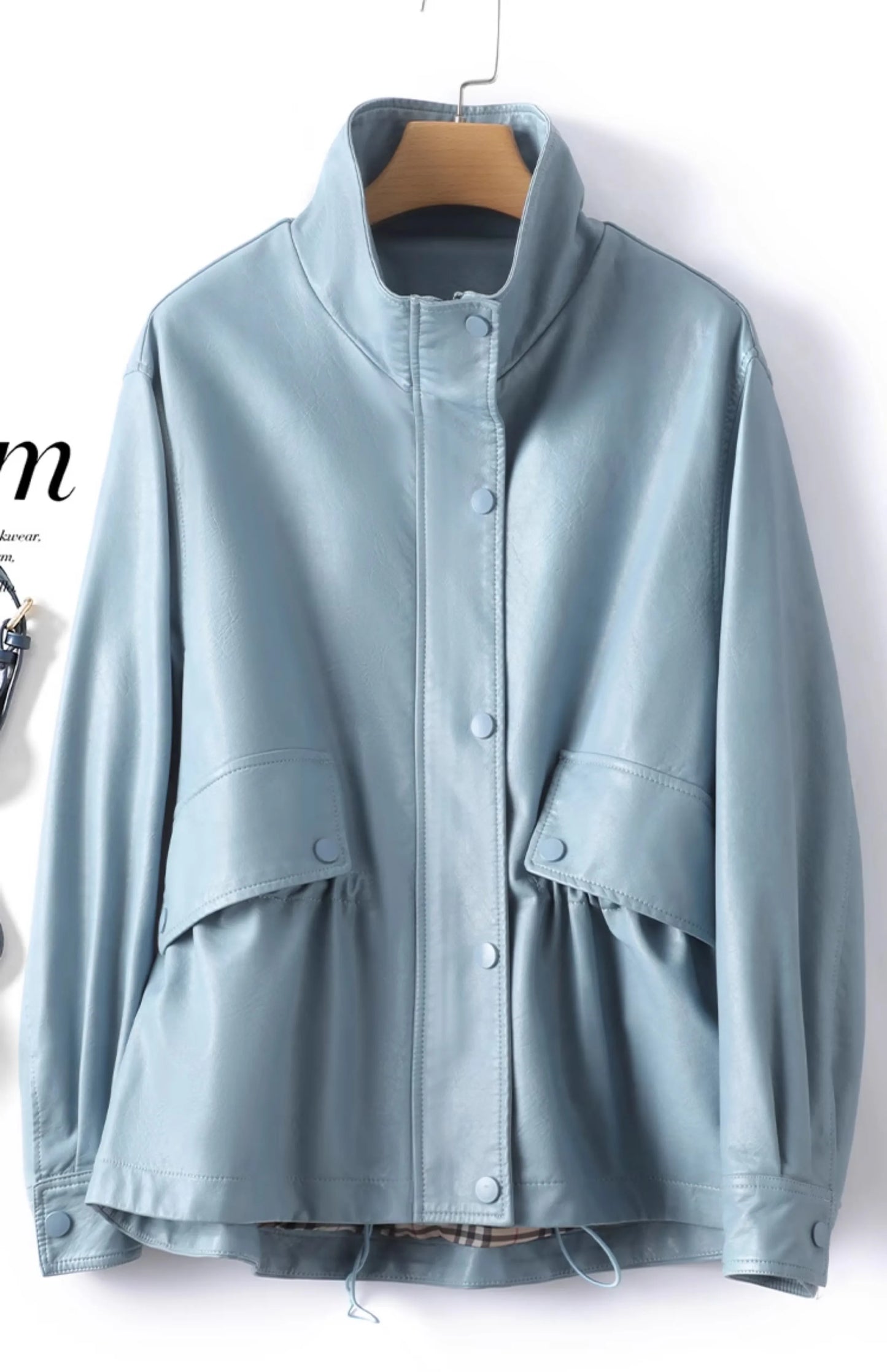 M-3XL Fashion Stand Collar Shrink Waist Sheepskin Jackets 2024 Fall Casual Loose Female Zipper Covered Button Split Leather Coat