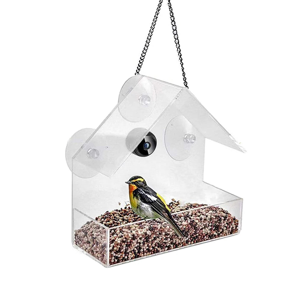 Smart Birds Hanging Feeder Acrylic with Camera Feeding House Transparent 1080P HD Easy Installation for Outdoor Garden