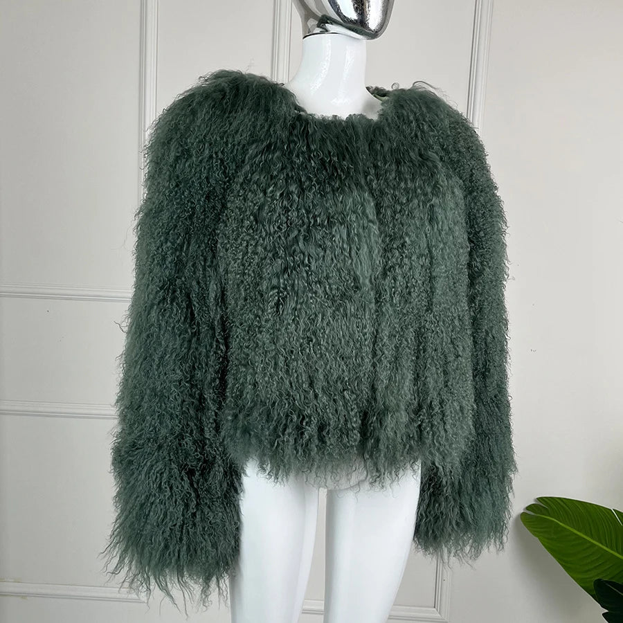 Real Sheepskin Coats Mongolian Lamb Fur Coat Women Natural Sheep Fur Jacket With Lapel Short Fur Outerwear