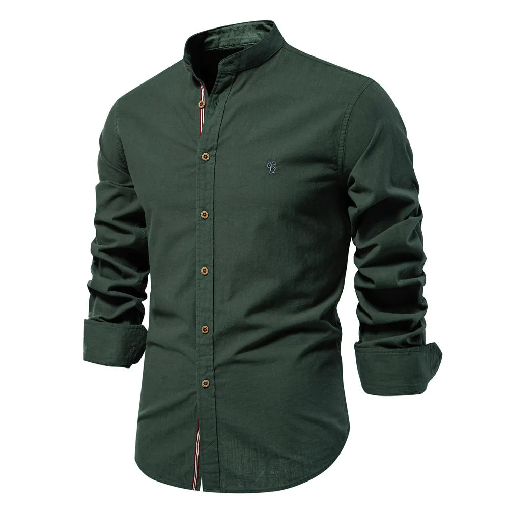 2025 New 100% Cotton Linen Shirt Men Embroidery Brand Shirts Tops High Quality Long Sleeve Button Down Casual Blouses