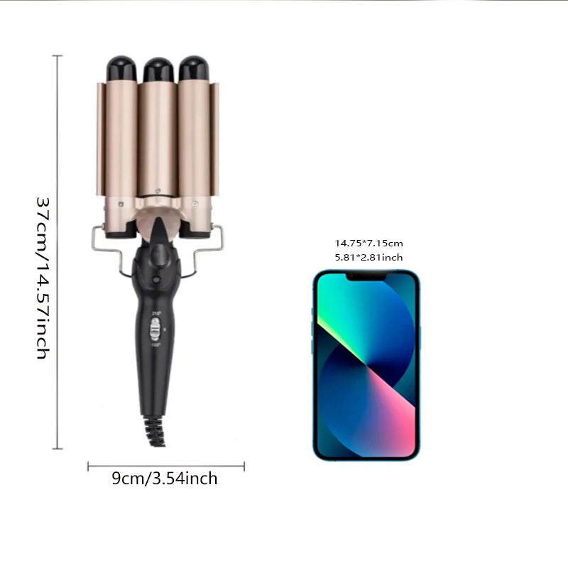 Professional curling iron - large curling three-tube curling iron - rod with water ripple and egg wave cross-border hair styling