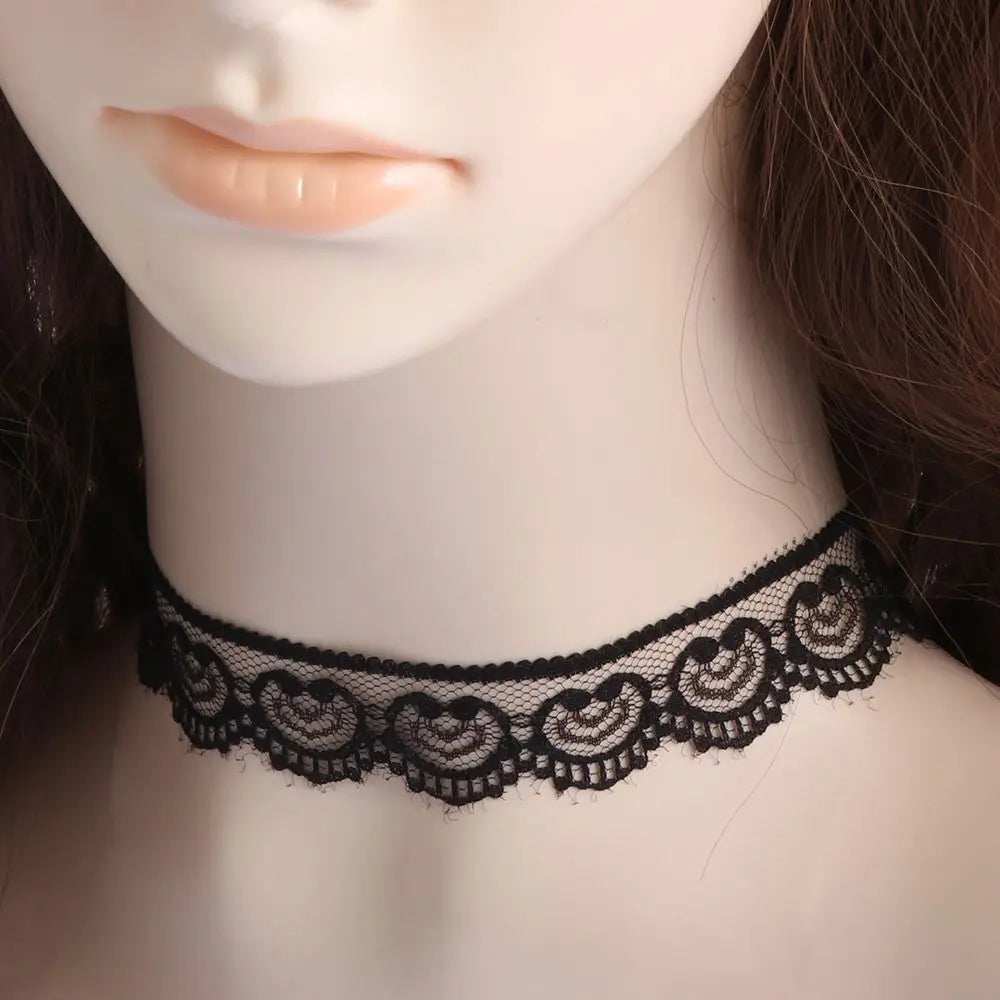 Sexy Neck Chain Steampunk Style Collar Chocker Gemstone Pendant Black Lace Gothic Necklace