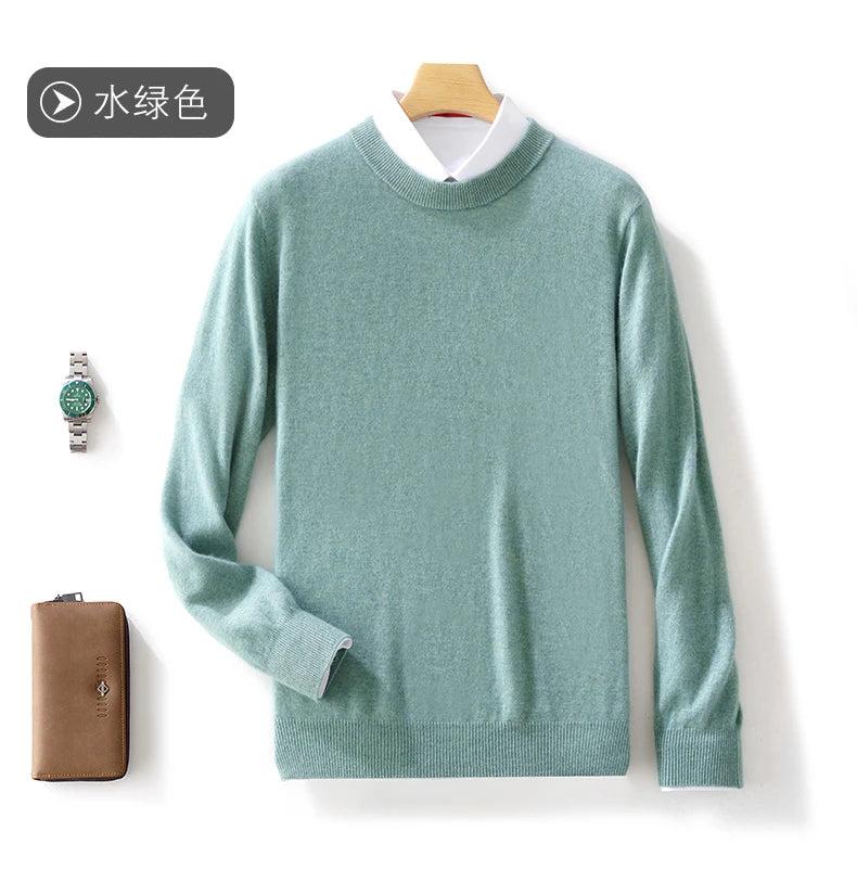 Fall/Winter New Cashmere Sweater Men's 100% Pure Wool Thick Crewneck Sweater Casual Knitted Bottom Shirt
