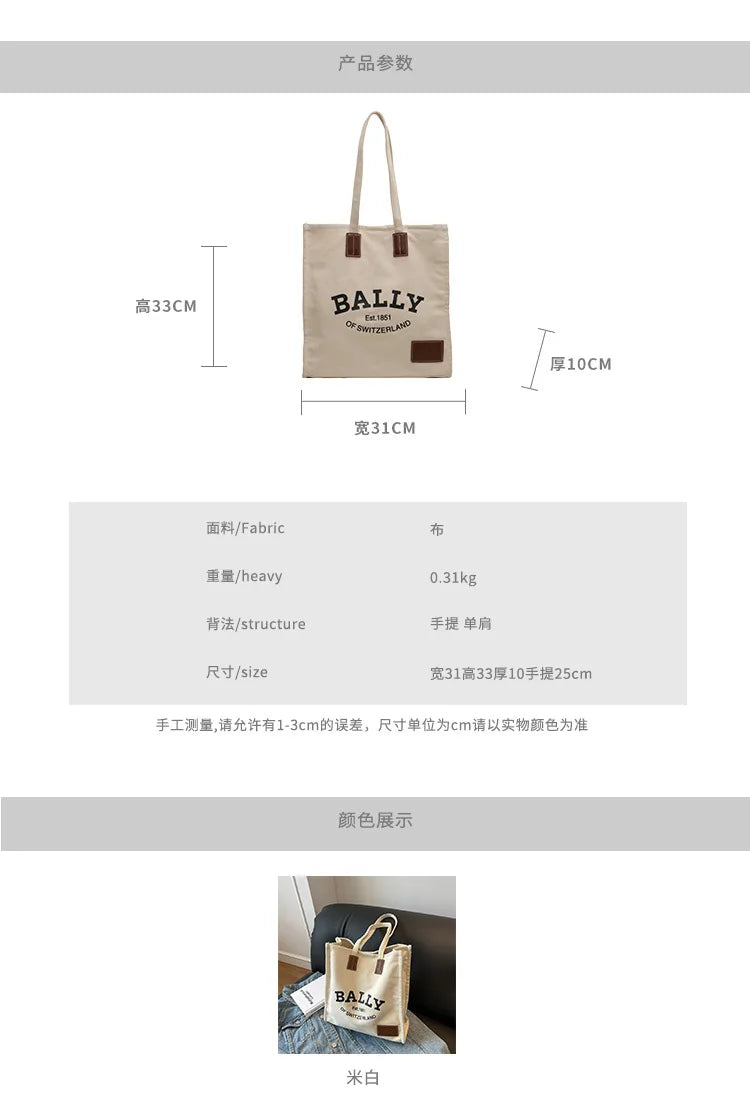 2025 New Canvas Tote Bag for Women Large Capacity Casual Shoulder Bag Simple Commute Shopping Bag High Quality