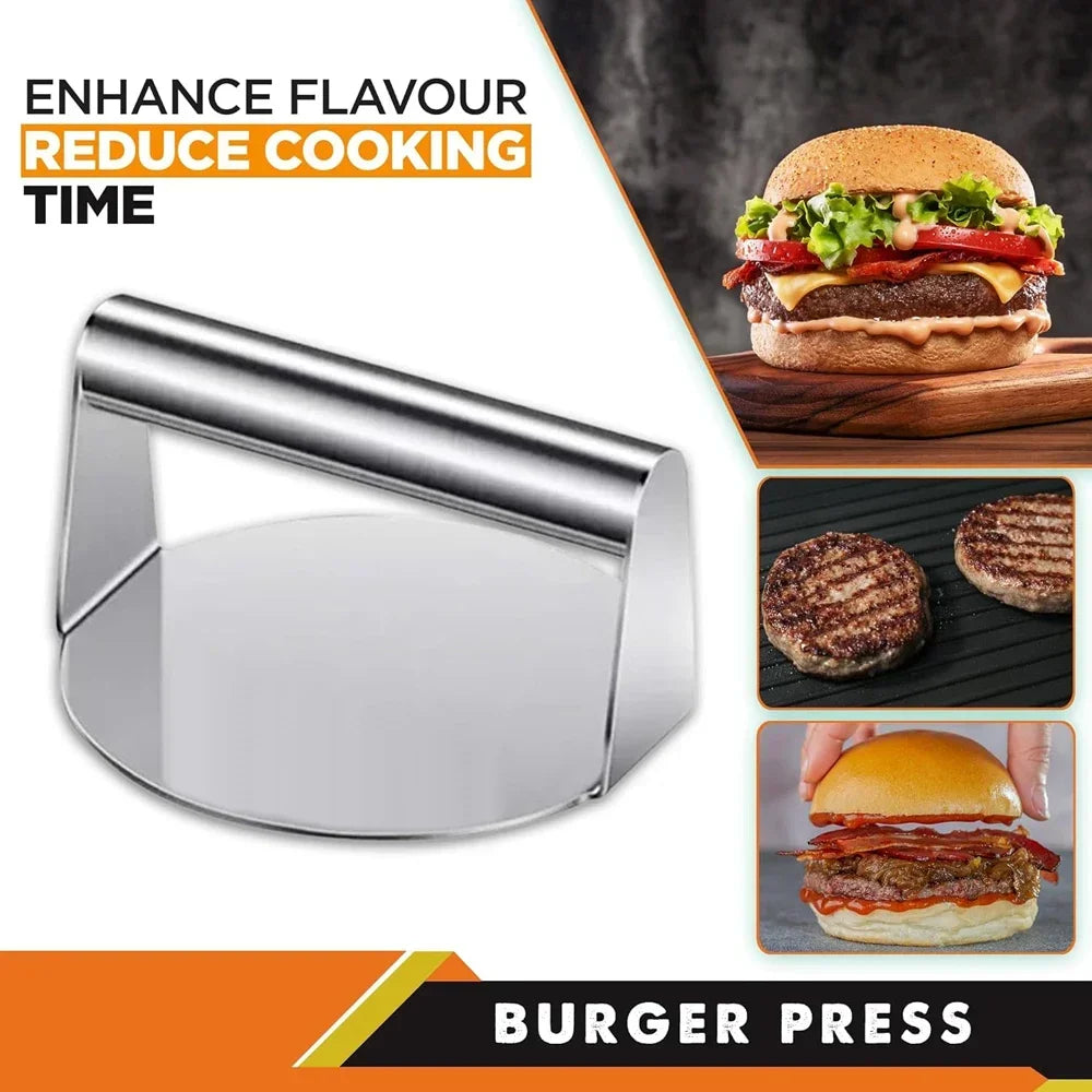 Stainless Steel Smash Burger Press Hamburger Patties Meat Masher Circular Meat Press Mold for Deli Meats Kitchen Tools