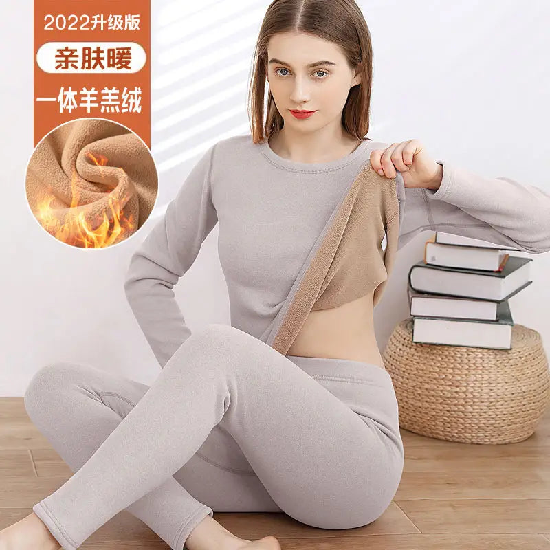 Thermal Underwear For Women Winter Warm thicken lamb fleece high elastic Long Johns bottoming Two Piece Sets Thermos Clothing