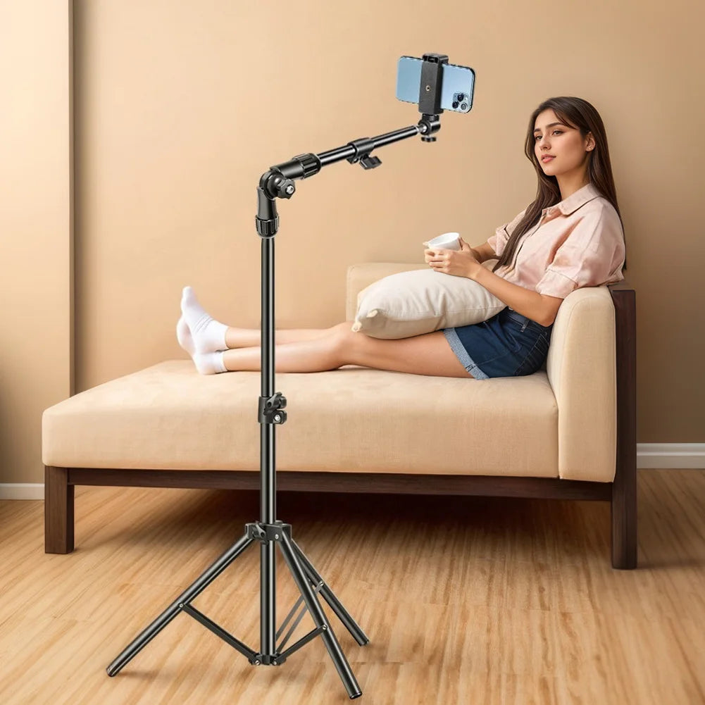 Phone Tripod Adjustable Horizontal Overhead Tripod Cell Phone Tripod Stand for Filming Video Recording Live Stream