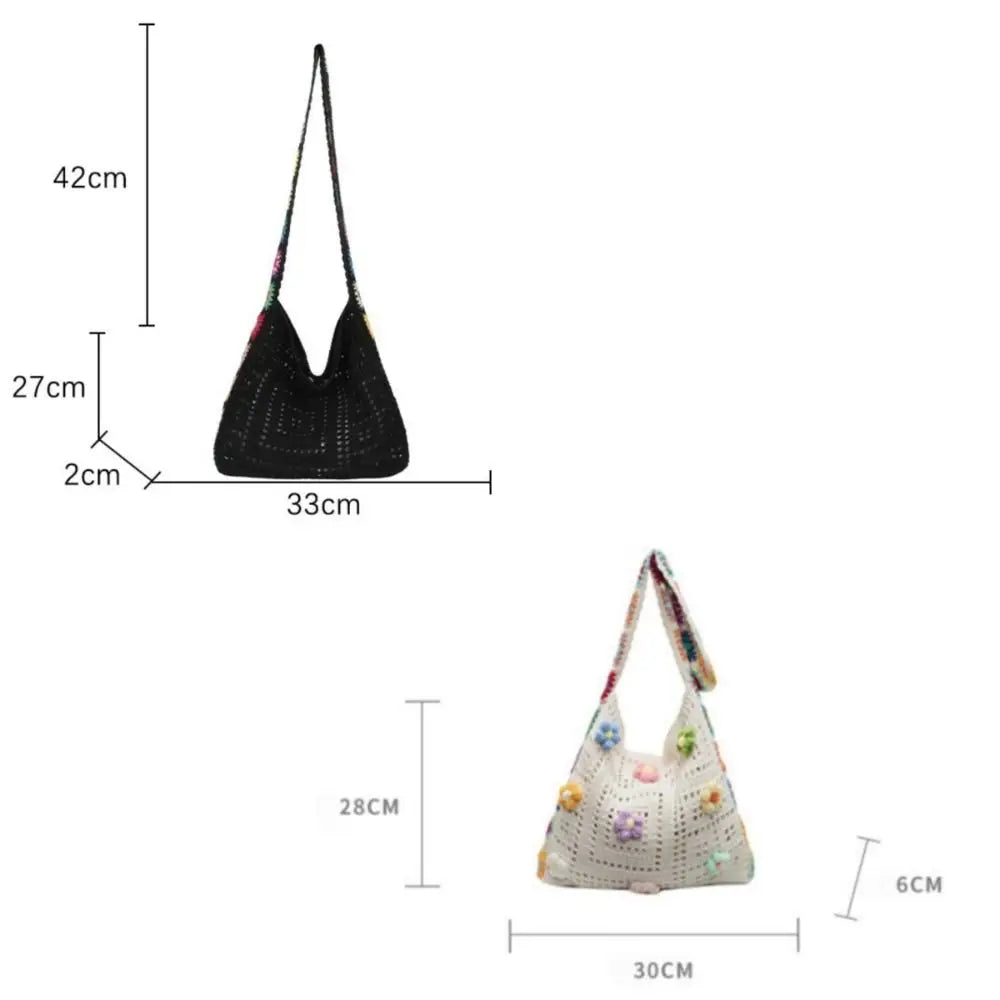 Fashion Large Capacity Women Shoulder Bag Floral Crochet Vintage Handbag Boho Hollow Out Knitted Crossbody Bags