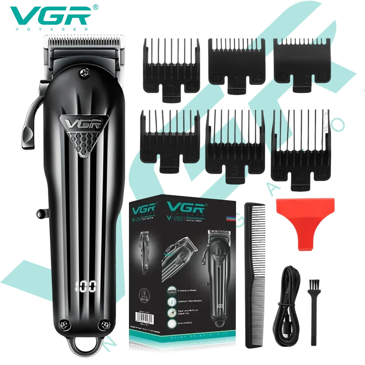 VGR Trimmer Professional Hair Trimmer for Men Clipper Beard Trimmer Hair Cutting Machine Cordless LED Display Rechargeable V-282