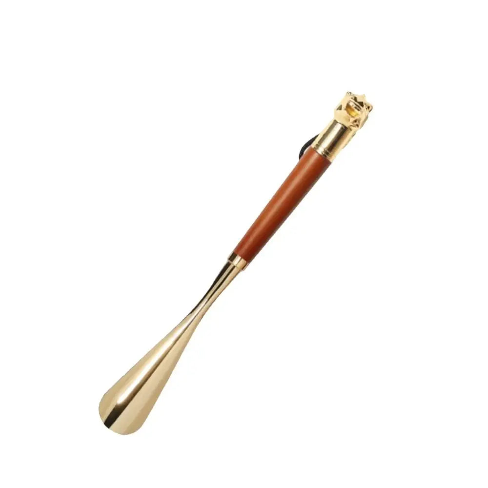 Shoe Wearer 32cm Metal Shoe Horn Lion/Horse Head Handheld Wood Handle Shoehorn Durable Long Portable Shoe Lifter for Household