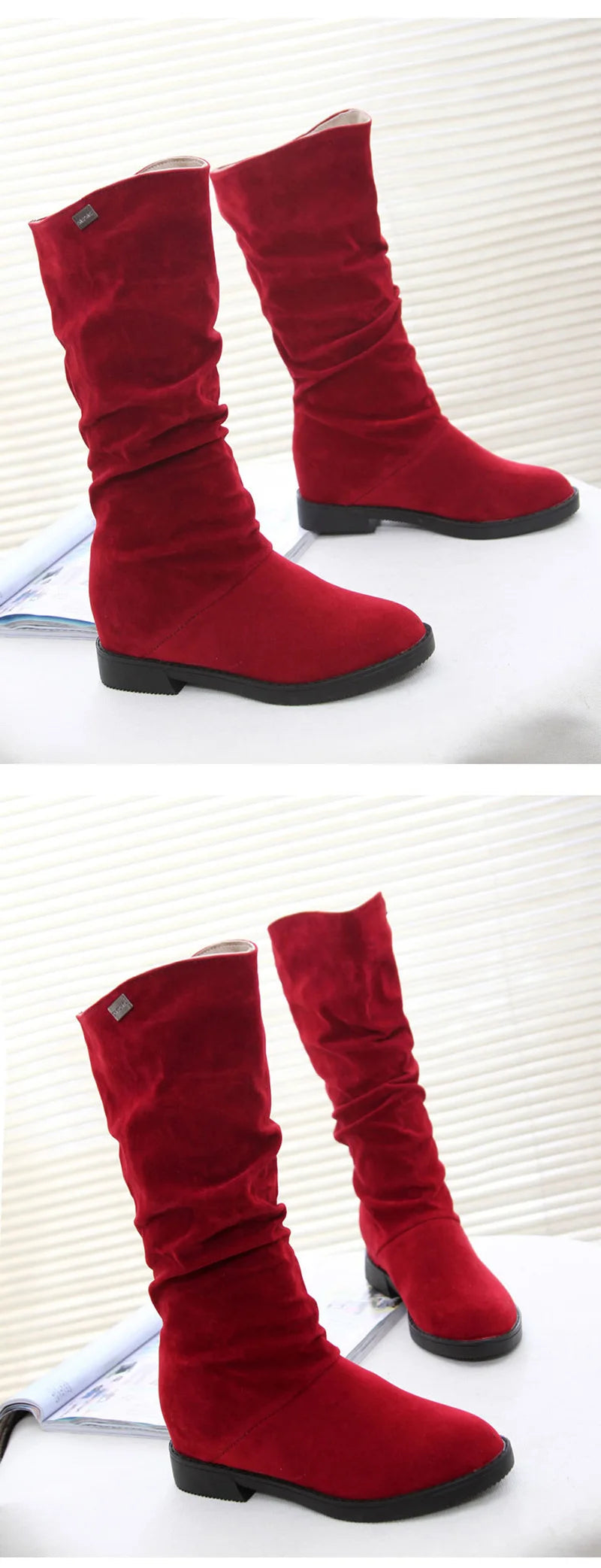 New Winter Shoes Women Snow Boots Flat Non-slip Mid-Calf Boots Soft Brand Ladies Footwear Black Red YX1749
