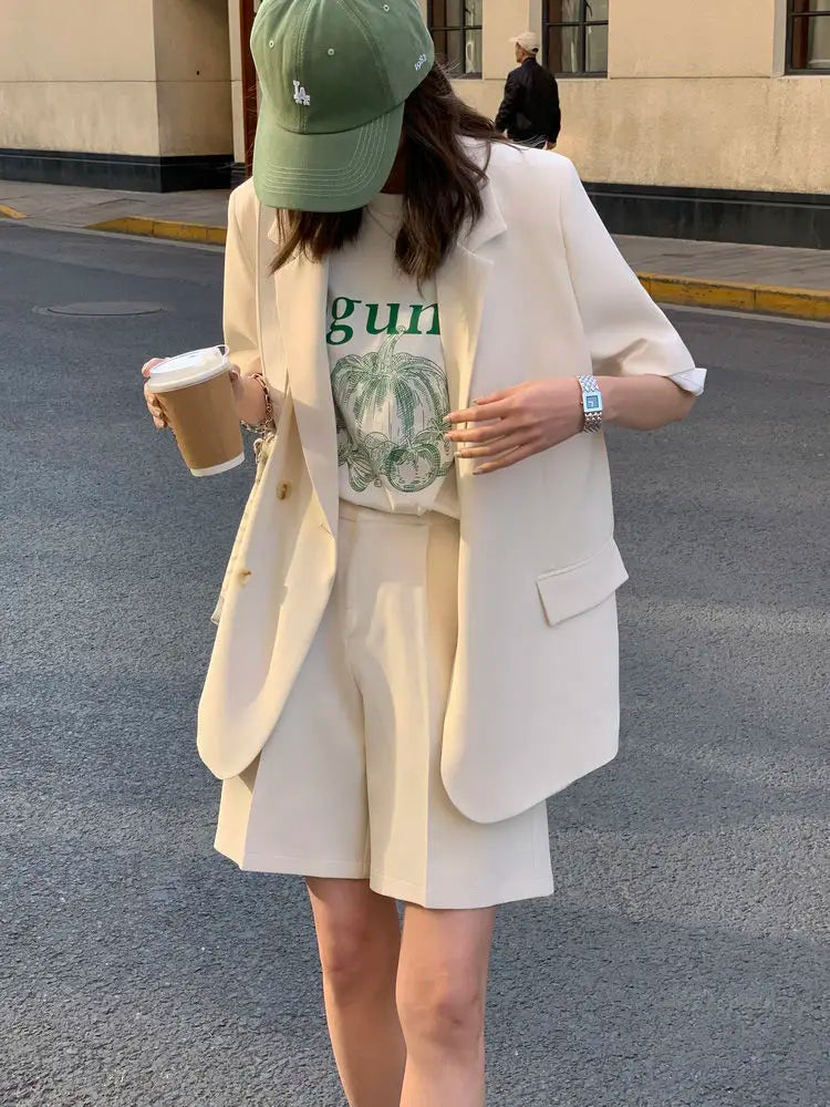 Pant Suits 2025 Spring and Summer Thin Casual Loose Short Sleeved Suit Jacket Women Suit Two-piece Set