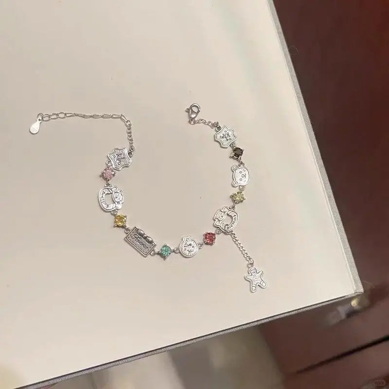 Cute Colorful Diamond Gingerbread Man Bear Bracelet Exquisite Versatile High-Value Jewelry Holiday Gift