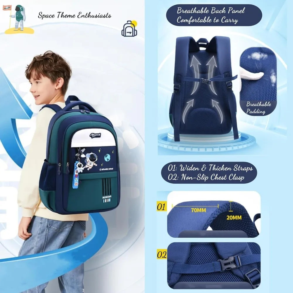 Boy Backpack Schoolbag for Boys Girls, School Bags, Waterproof Kids Bookbag Backpacks with Lunch Box Pencil Case Set