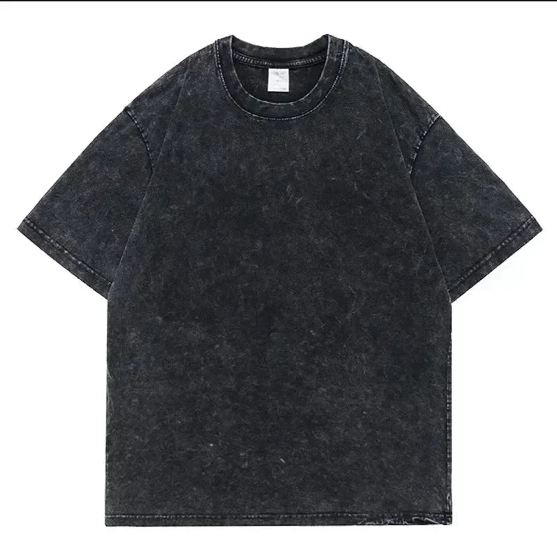American Hip Hop Men's 100% Cotton Washed Street Style T-Shirt Summer New Retro Fashion Men's and Women's Streetwear