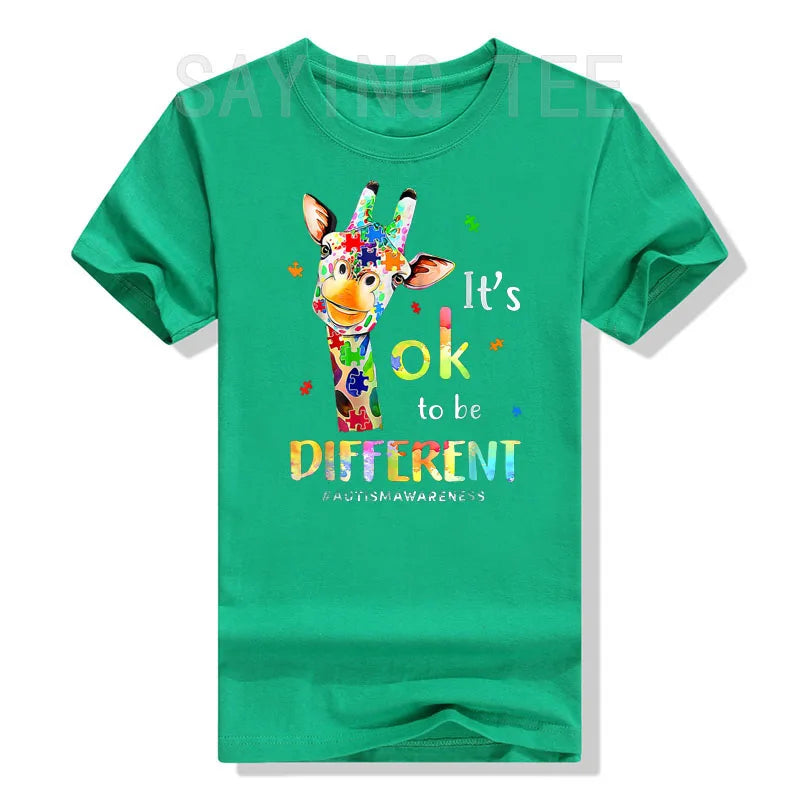 Autism Awareness T-Shirt Cute Giraffe Animals Be Differents Graphic Tee Tops Proud Autism Family Matching Outfits Novelty Gifts