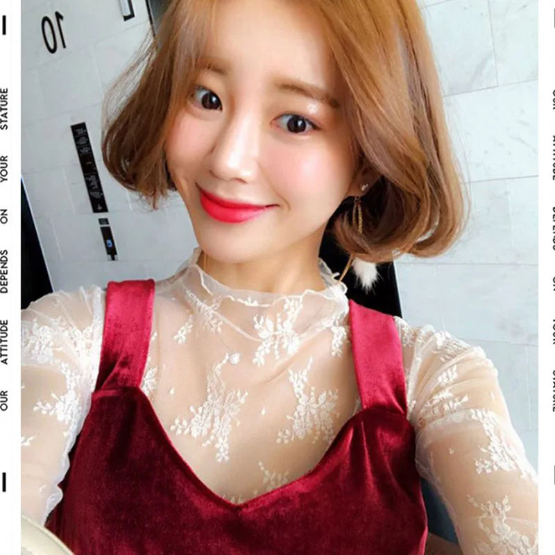 Summer Women Lace Floral Embroidery Blouses Shirt Ladies tops Sexy mesh Blouses Transparent Elegant See-through Black Shirt
