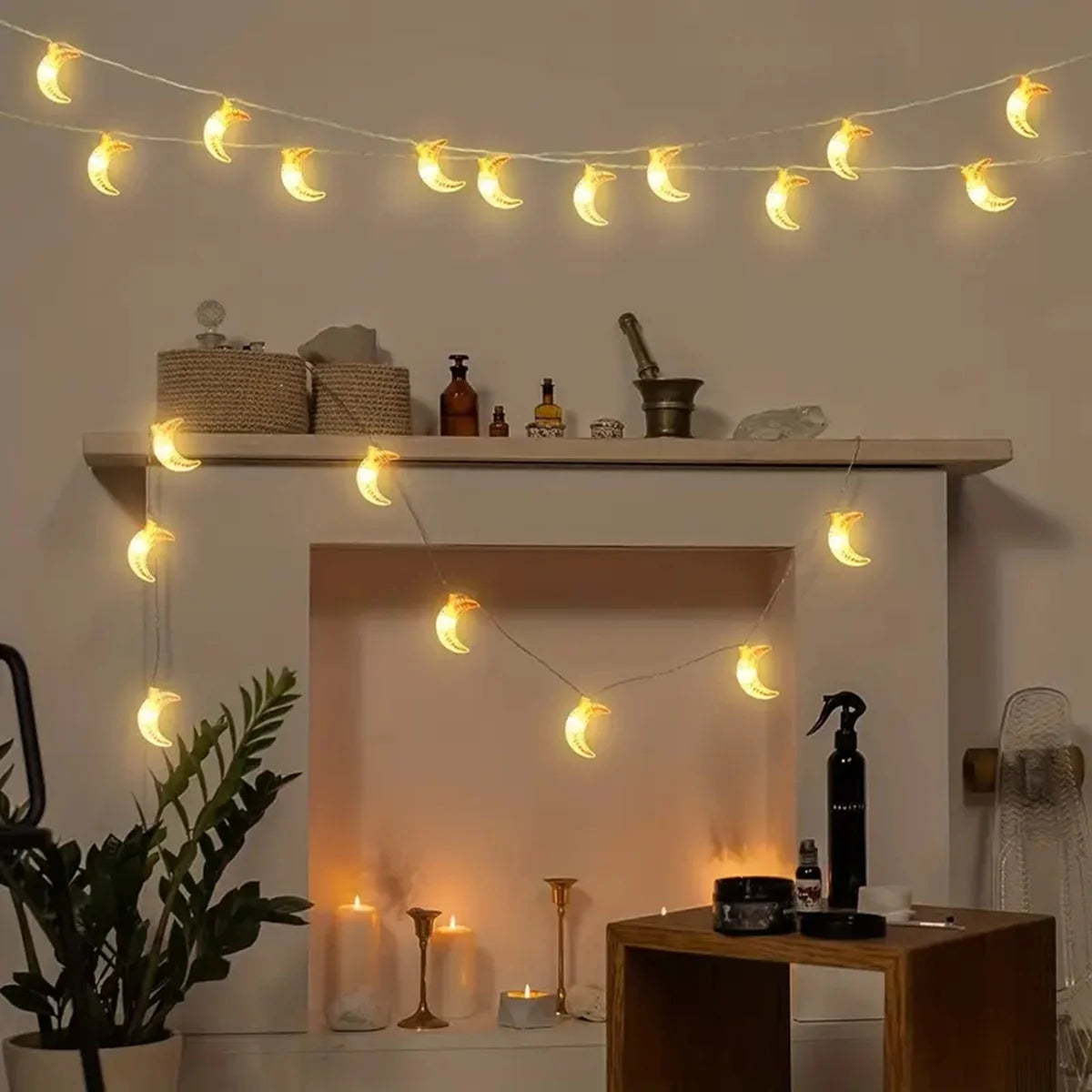 1pack Ramadan Decor Moon String Lights Battery Operated  LED Ramadan Mubarak Lights For Crescent Party Home Garden Living Rooms