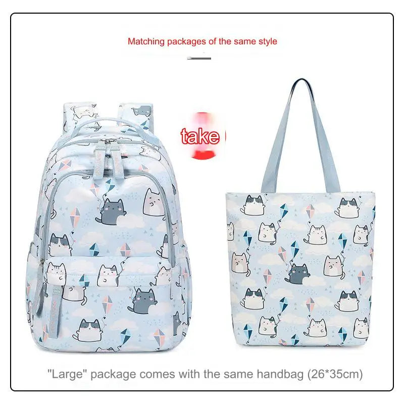 School Bags for Girls Cute Printing Cat School Backpack and Handbag Kawaii Children Backpack Back To School 2024 Mochila Escolar