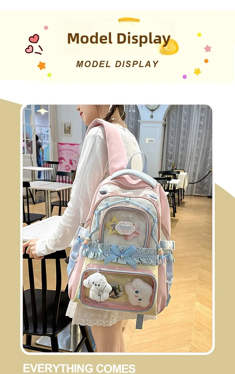 Large Capacity Children's School Bag Set for Girls Primary And Middle School Double Shoulder Backpack Sweet College Style