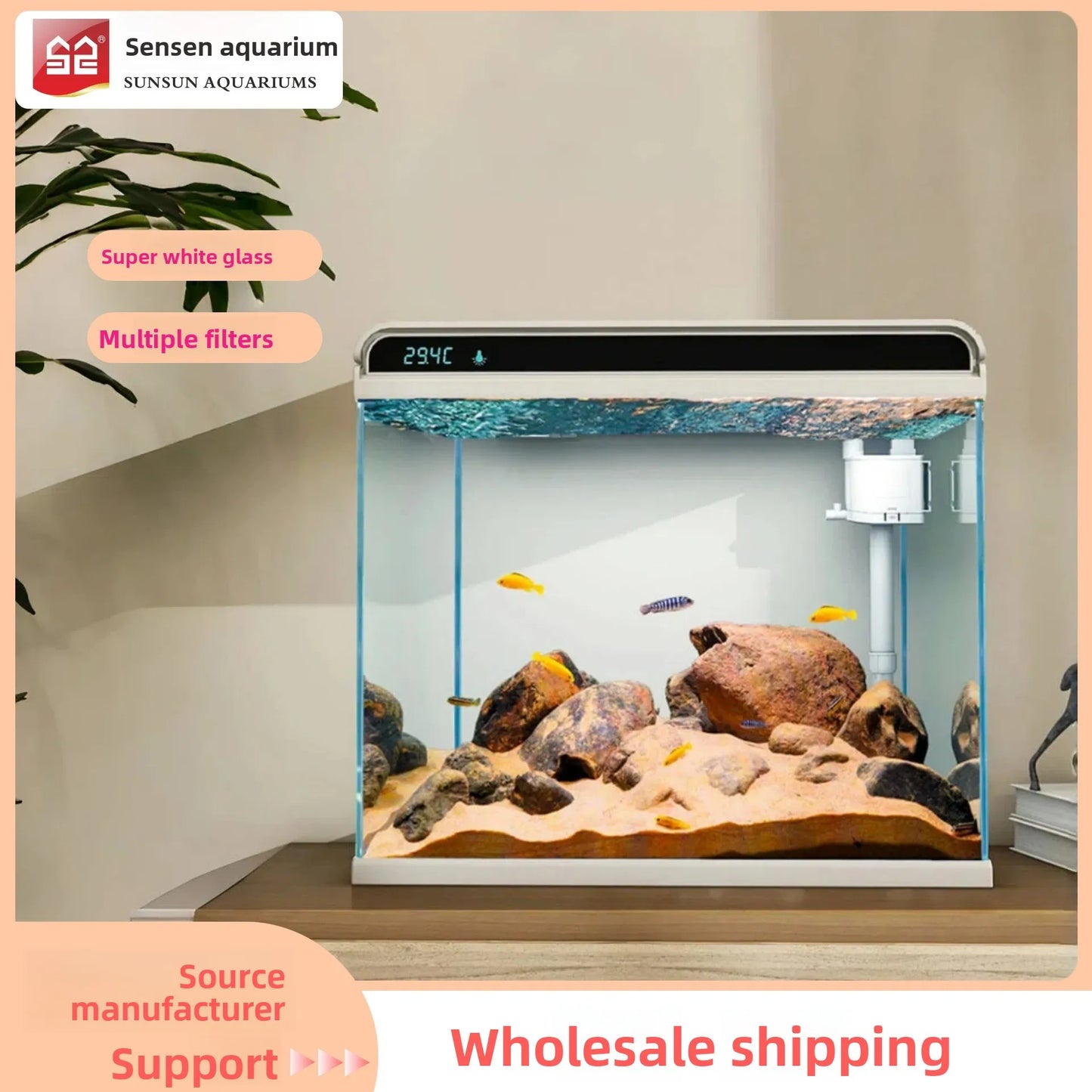 Creative Small Desktop Aquarium, Ecosystem Fish Tank for Office Home Desk Decoration, Mini Glass Tank