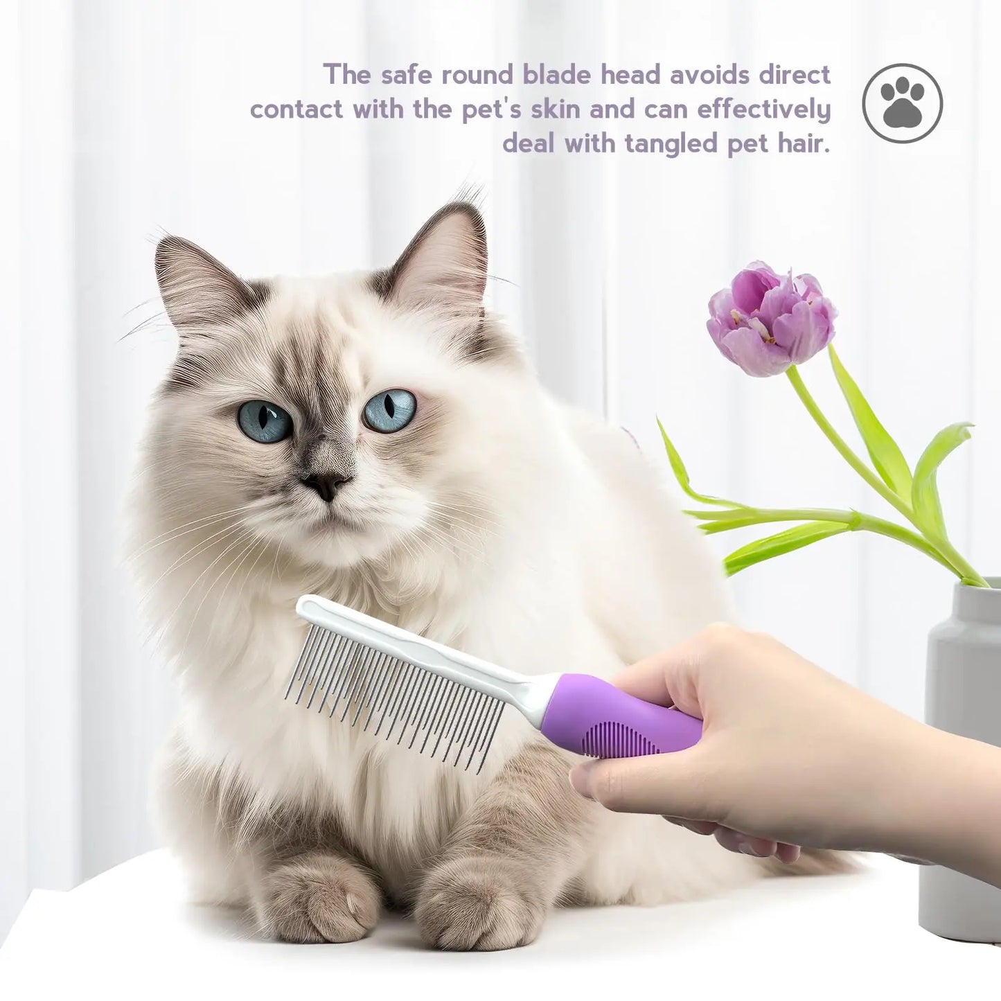 Pet hair comb,with long and short stainless steel teeth,remove tangles and knots,Pet Grooming comb for dogs cats