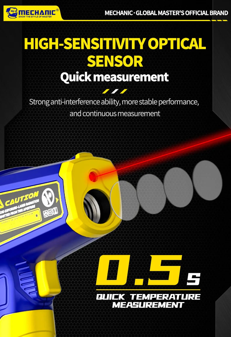 MECHANIC Industrial Thermometer Non-Contact High-Precision -50°C~580°C 13-Point Laser Targeting LCD Digital Temperature Meter