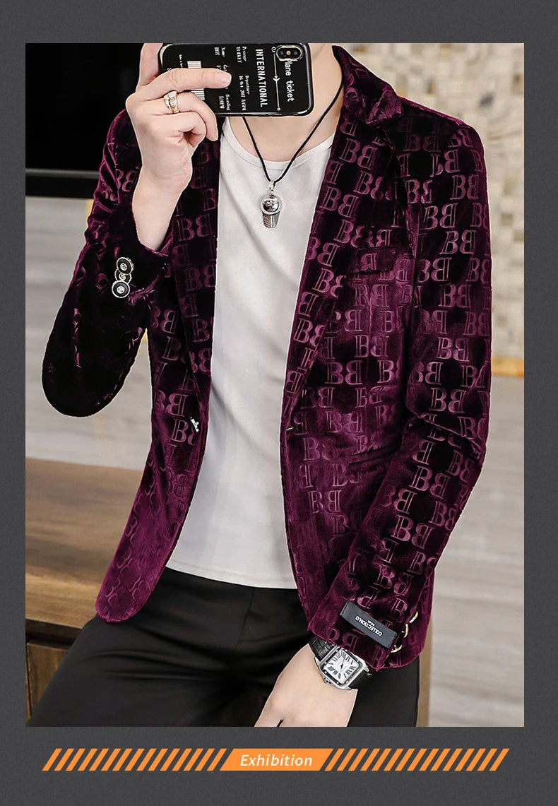 Spring New Men's Blazer Fashion Casual Boutique Business Bronzing Design Letter printing Suit  Male Slim Fit Blazers Jacket Coat