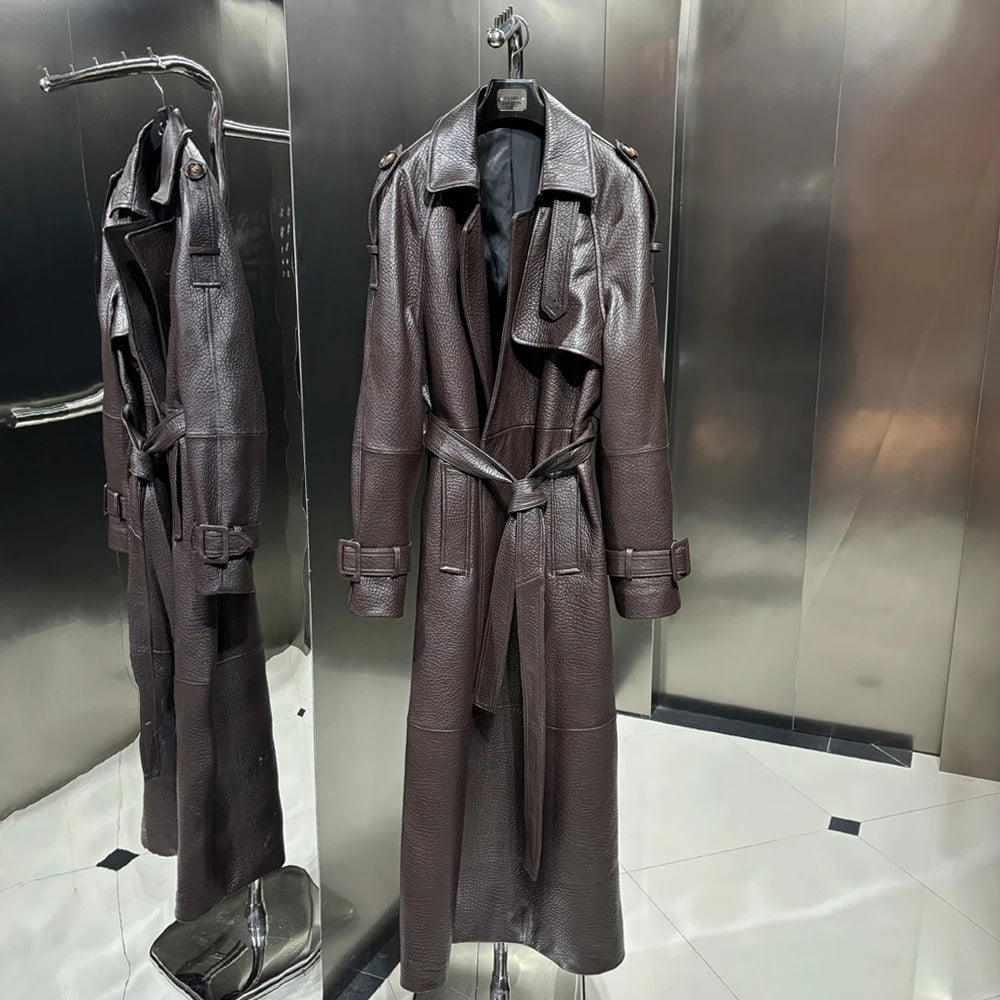 Trench Coat for Ladies Real Sheepskin Coat Genuine Sheep Leather Long Windbreak Autumn Outwear 2024