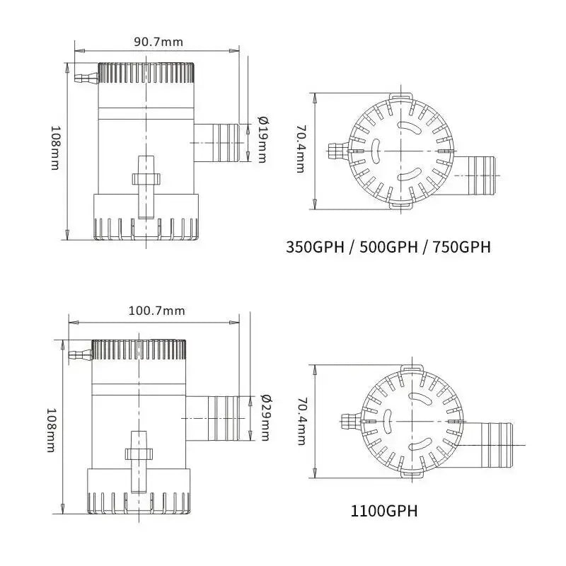Submersible Bilge Pump 12v 24V 1100GPH 750GPH 500GPH Mini Electric Water Pump Used In Boat Seaplane Motor Homes Houseboat