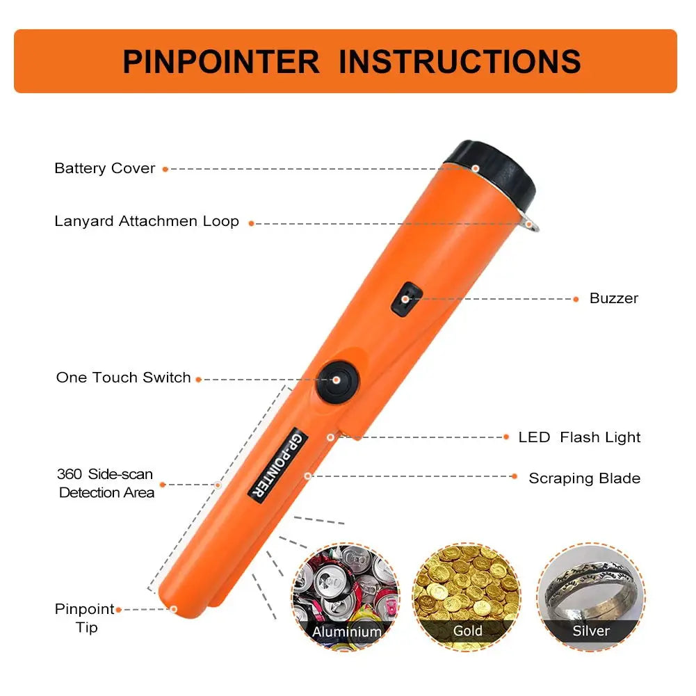 Metal Detector Outdoor Adventure Handheld Metal Detector Pinpointer   Finder Waterproof 360° Side Scan Metal Detector Rod