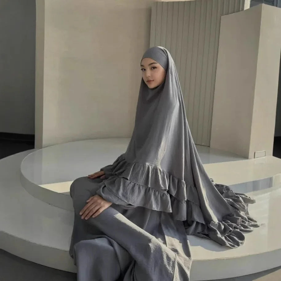 Muslim Dresses Hijab 2 Piece Sets Women Prayer Garment Modest Abayas Headscarf Ramadan Kaftan Islam Vestidos Arab Long Robe Suit