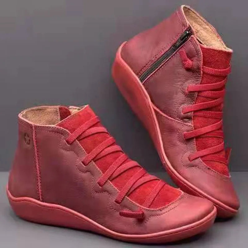 Boots  Women Winter Genuine leather Ankle Spring flat Shoes woman Short Vintage Boots With Fur 2023 for women lace up boots