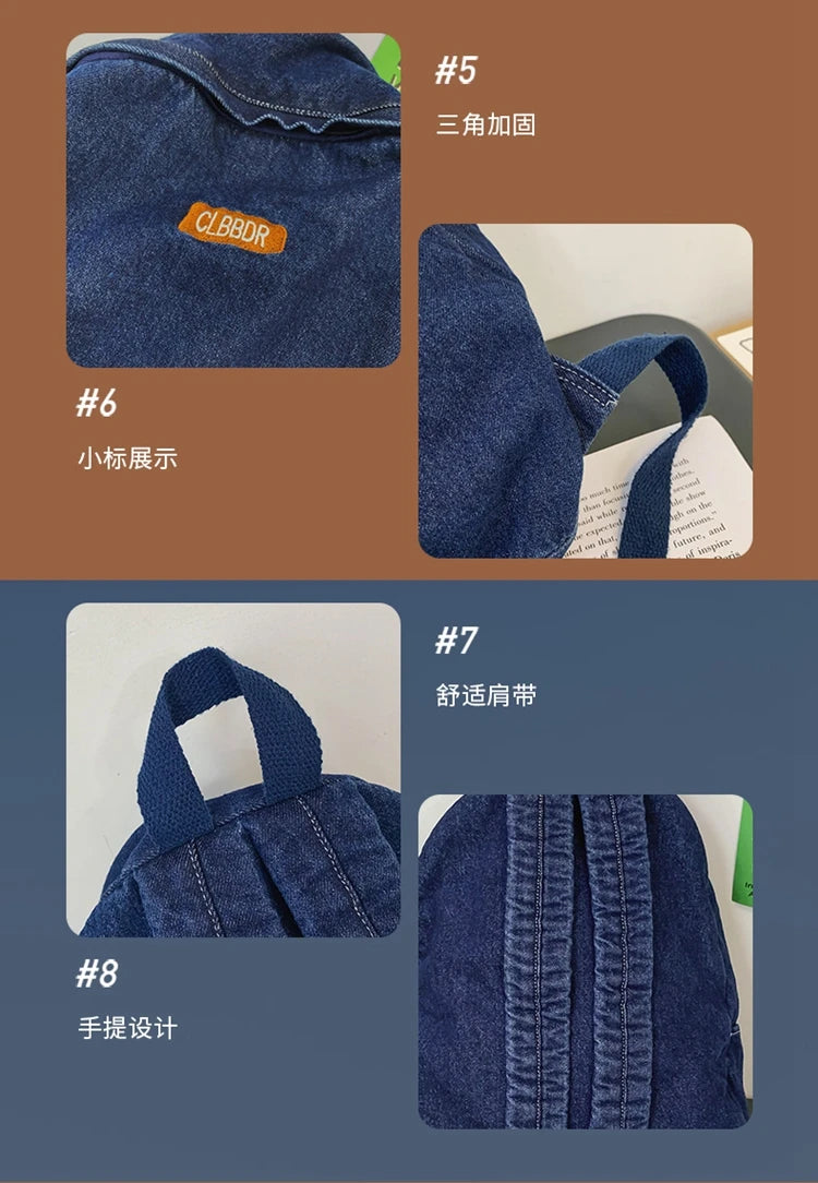 100% Cotton School Bags Solid Black Canvas Casual Backpacks Unisex Large Capacity Denim Satchels Soft Cloth Travel Packages