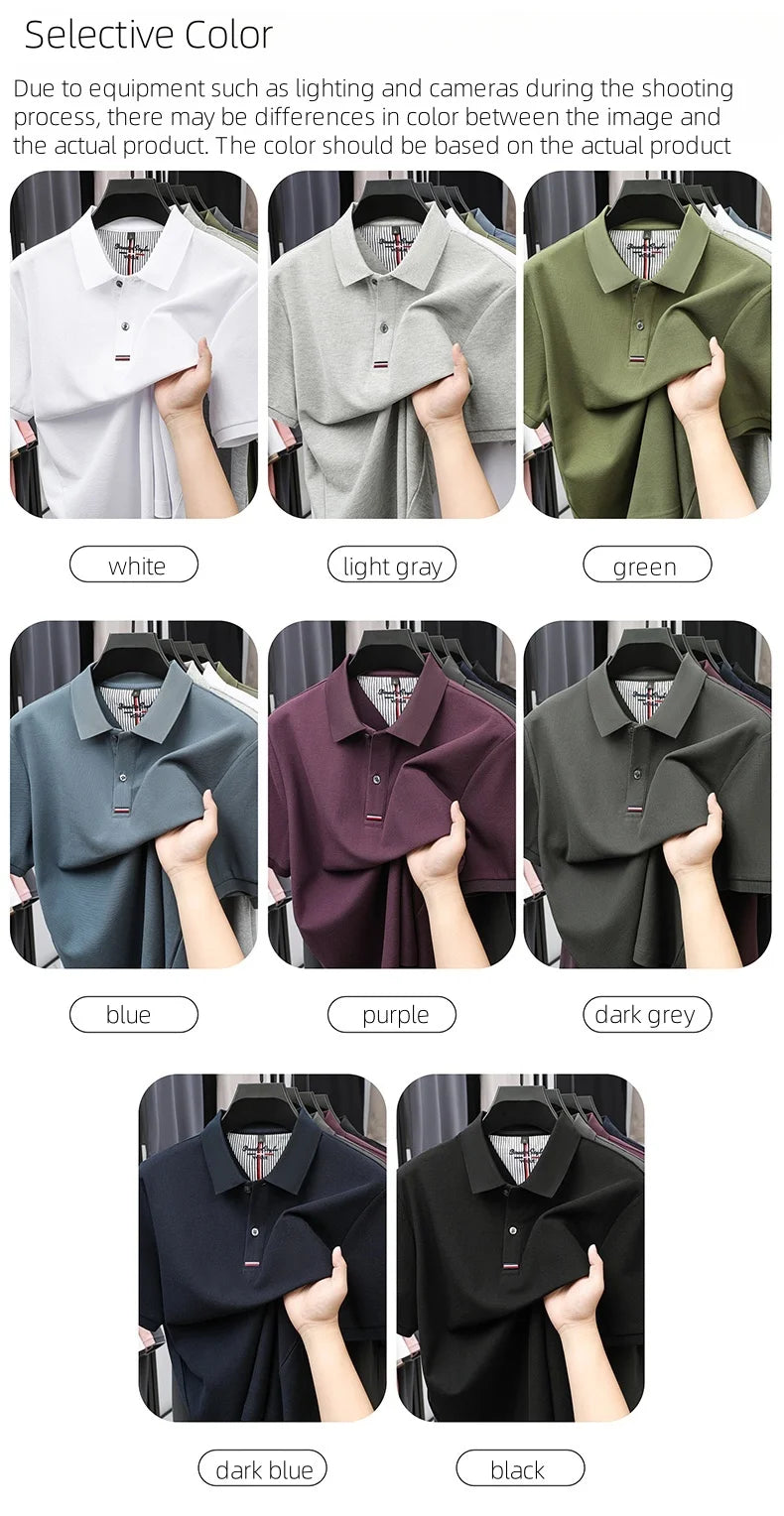 100% pure cotton T-shirt summer new men's fashionable short sleeve comfortable breathable polo shirt exquisite solid color top
