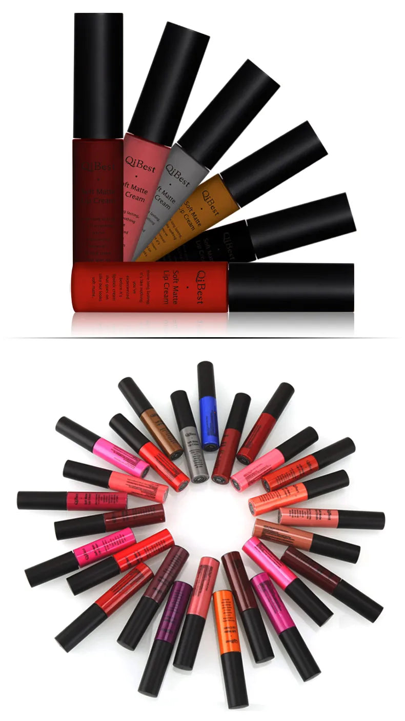 QIBEST Sexy Velvet Matte Lip Gloss Liquid Lipstick Lipgloss Beauty Red Nude Waterproof Long-lasting Lip Stain Makeup For Women