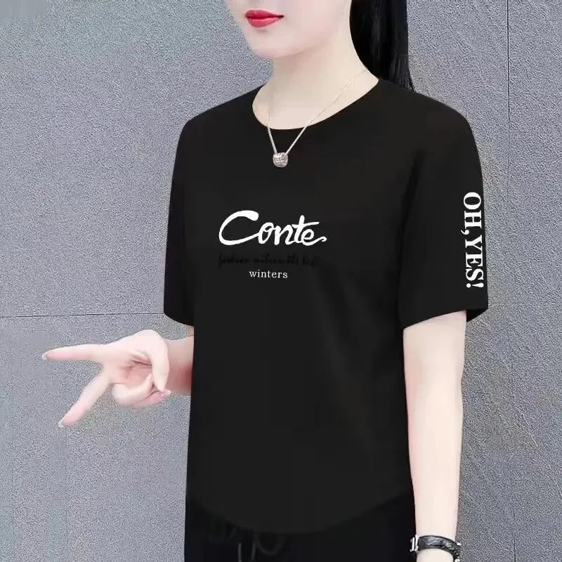 Summer Fashion Short Sleeve T-Shirt Women's Loose plus Size Slimming Top Cover up Body Shirt Casual Style Polyester Fabric
