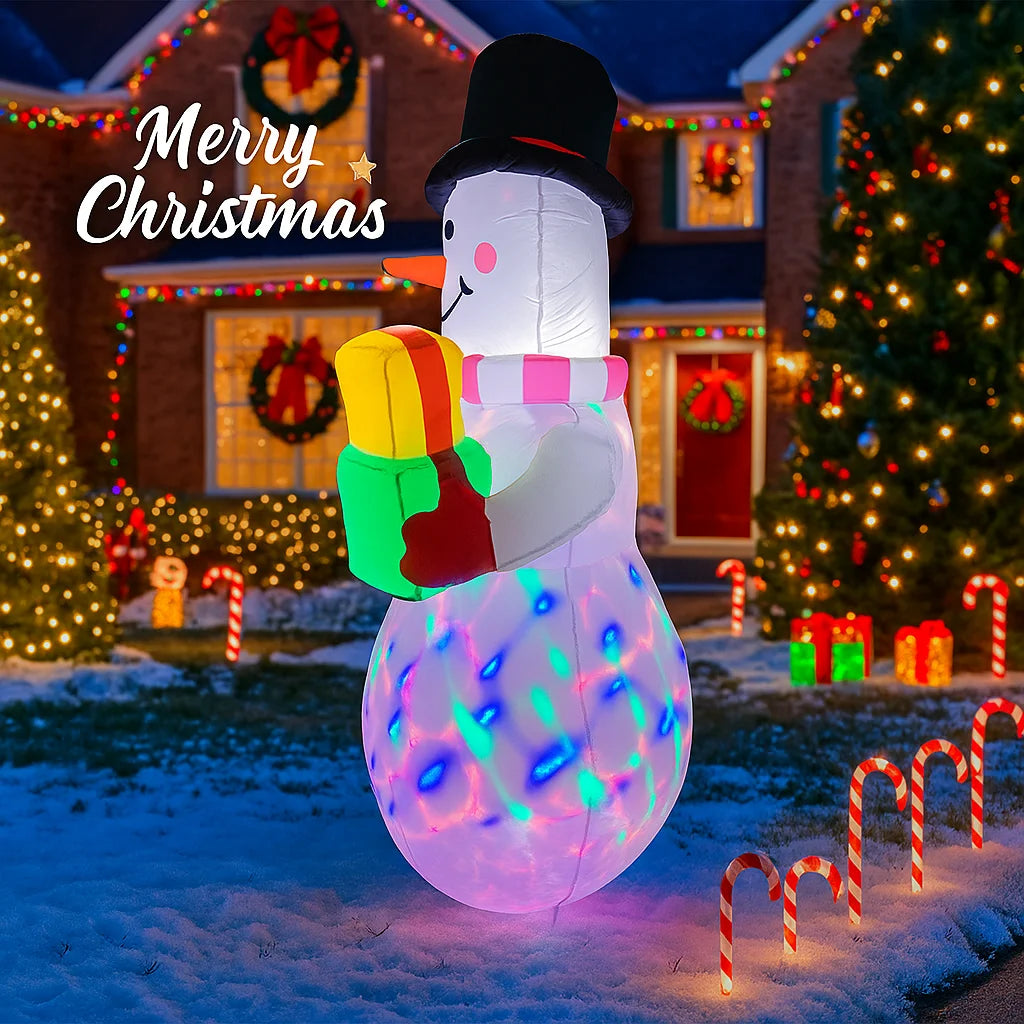 5FT Christmas Snowman Holding Gifts Outdoor Decor Home Inflatable Toys with LED Lights Yard Xmas Ornaments Party DIY Decoration