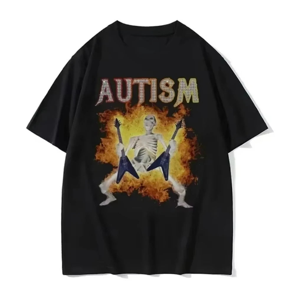 Autistic Funny Skeleton T Shirt Women Men Autism Edgy Skeleton Meme T-shirt Casual Short Sleeve Tshirt Oversize Casual T-shirt