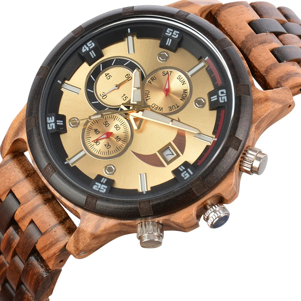 Wooden Wrist Watches For Men Fashion Quartz Wristwatches With Clock Date Week Timepieces Wood Wach Box for Him reloj hombre