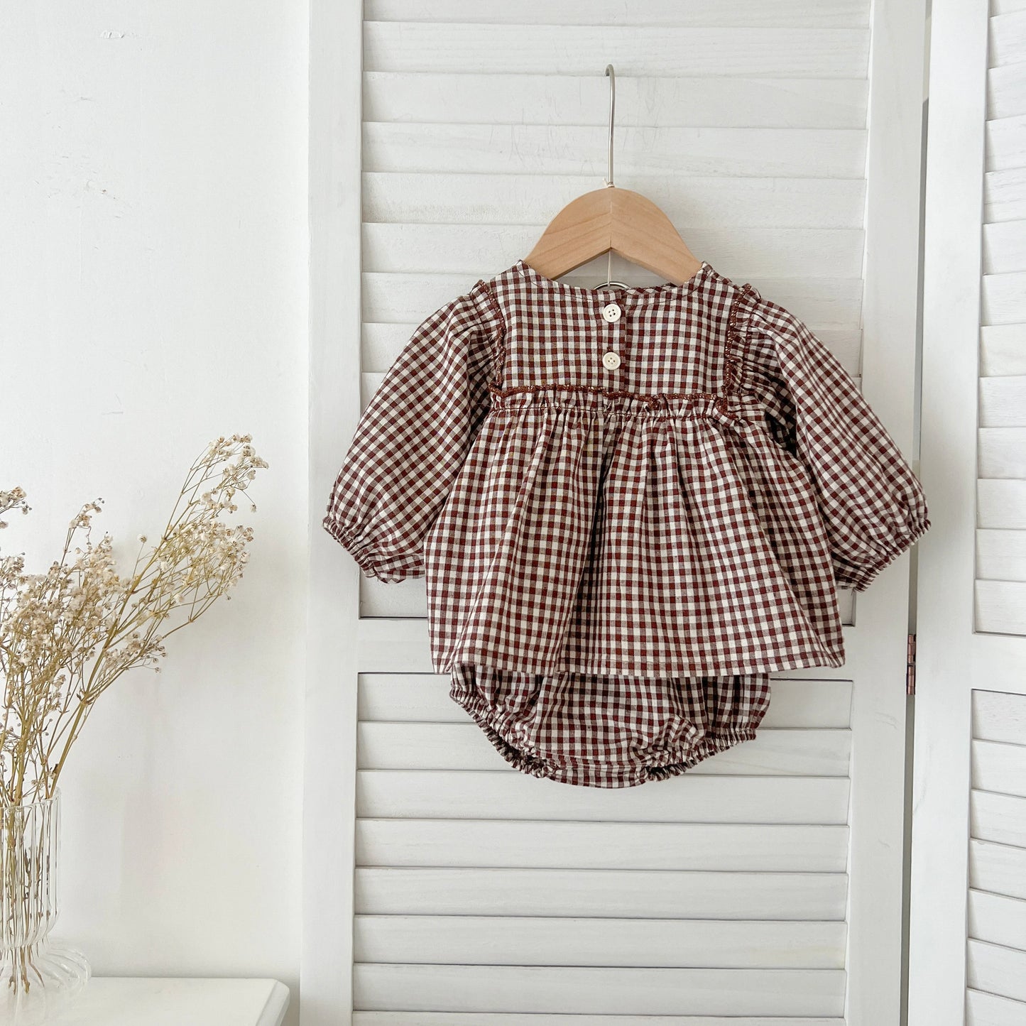 Baby Cotton Clothing Sets 0-2Yrs Autumn New Baby Girl Clothes Set Plaid Tee And Bloomer 2pcs Toddler Kids Vest + Shorts Suit