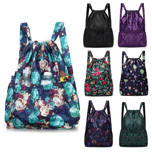 Women's Backpack Drawstring Large Capacity Lightweight Leisure Minimalist Portable Shopping Travel Bag Fitness Sports Bag