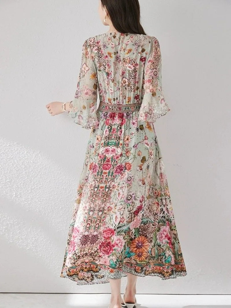 Green Silk Dress for Women in the Summer of 2026 Luxurious High-end Exquisite and Elegant Temperament Mulberry Silk Vacation WLF