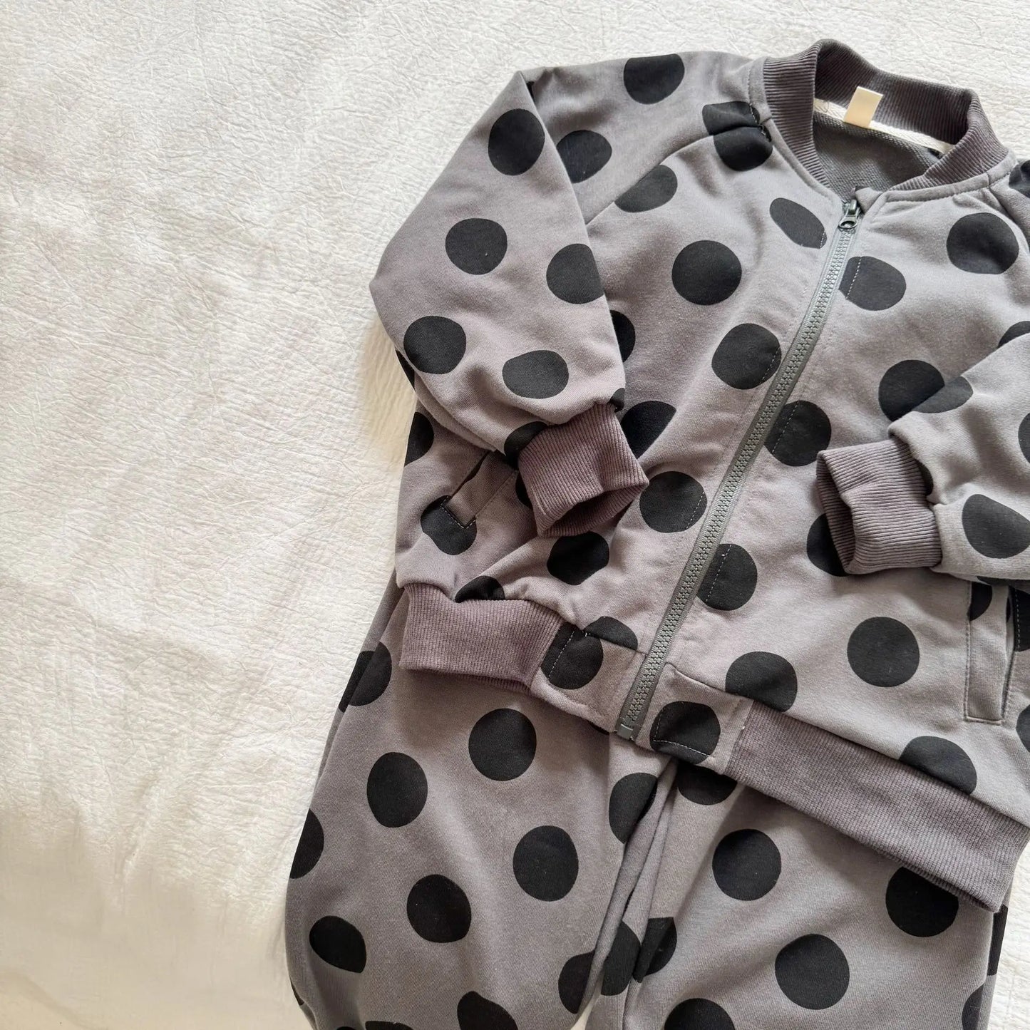 2025 Autumn New Children Long Sleeve Clothes Set Boys Girls Zipper Coat + Sweat Pants 2pcs Suit Kids Casual Polka Dot Outfits