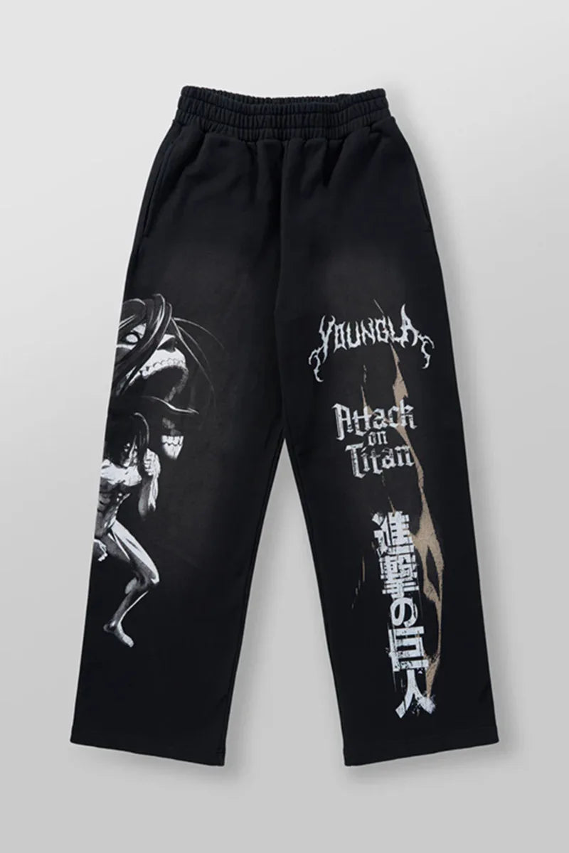new 2026 American sports pants gym fitness running training pants cotton wool print wide leg pants