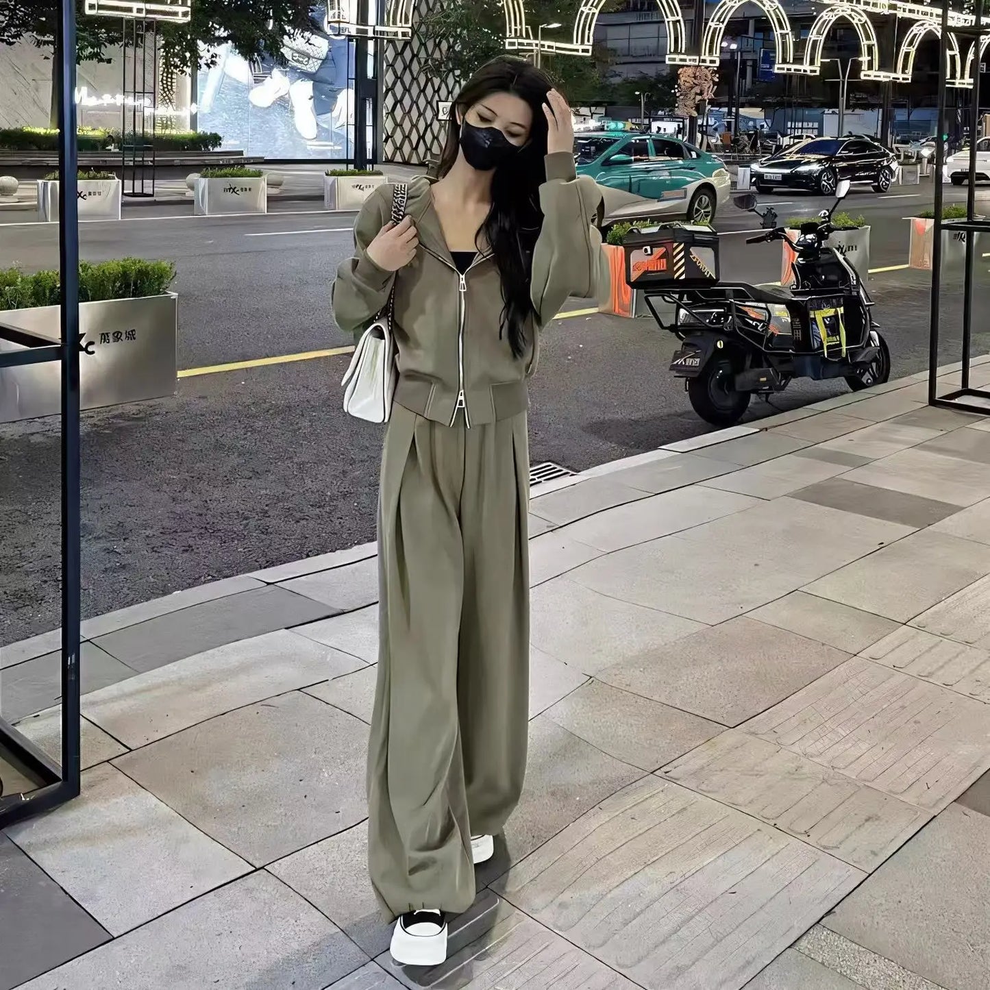Pant Sets Two Pieces Hooded Hoodies Matching Sets Zipper Sweatshirts Long Sleeve Loose Drawstring Straight Pants Casual