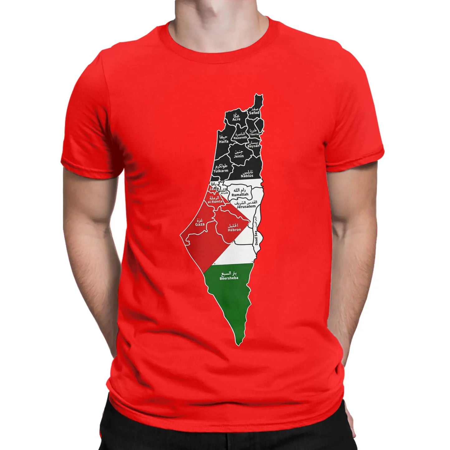 Palestine Map T Shirt for Men Cotton Vintage T-Shirts Round Collar  Tees Short Sleeve Clothes Gift