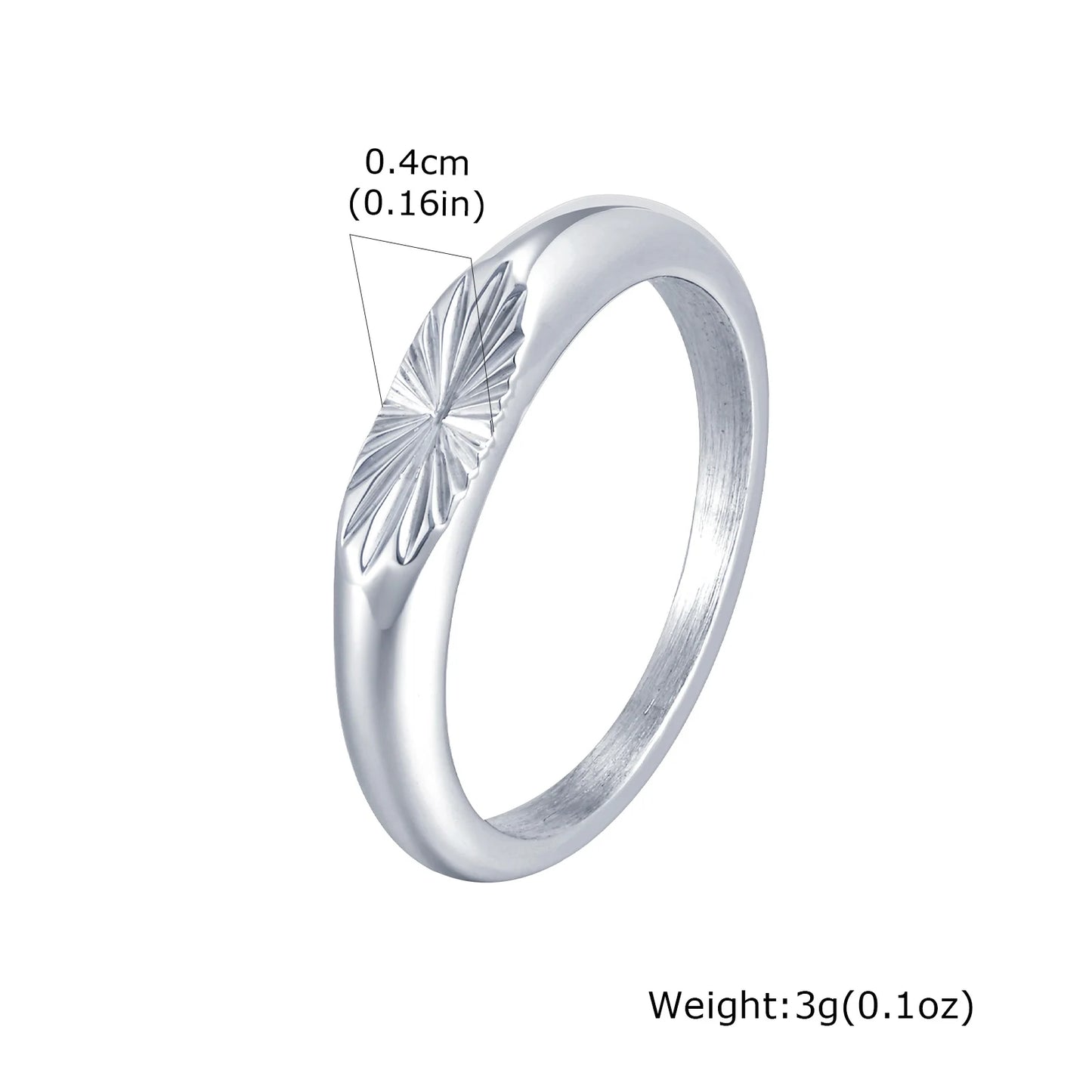 Minimalist Silver Color Men's Ring,Embossing Radiation Sunburst Stainless Steel Tail Ring,Stylish Wedding Finger Ring Gifts