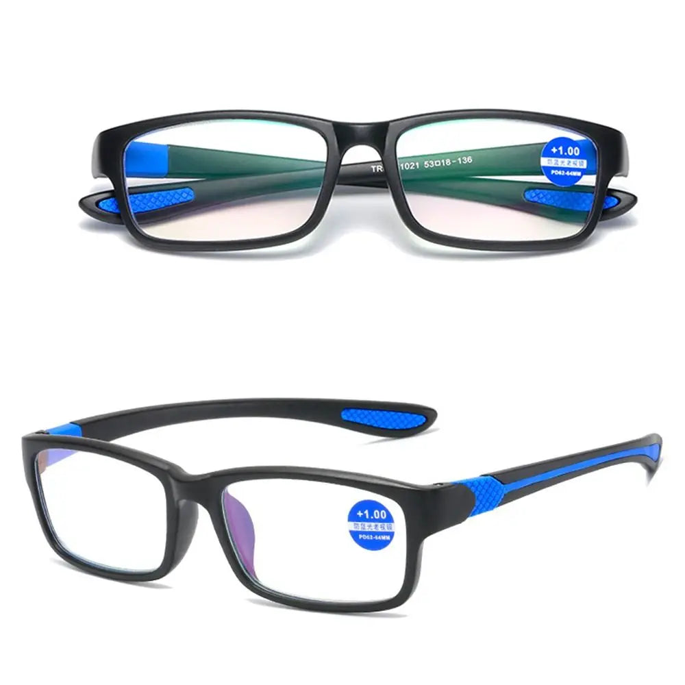 Reading Glasses Men Women Sports Anti-blue Light Reading Eyewear Black Red TR90 Frame Presbyopia Eyeglasses +100 to+400 glasses